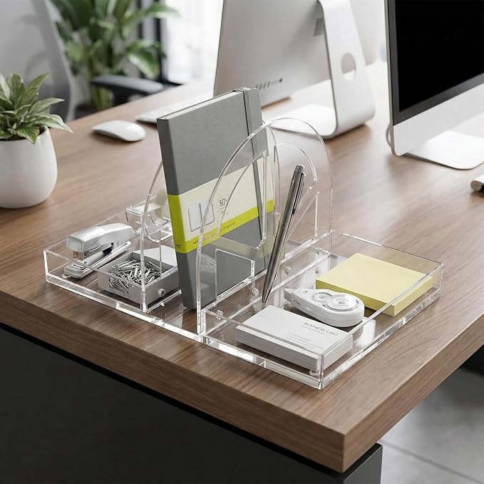 Acrylic Napkin Holder with Magnetic Assembly, Clear Space-Saving Napkin Dispenser & Salt Pepper Shakers Caddy, Modern Organizer for Kitchen Counter, Dining Table, Small Spaces, Office or Party（Large）