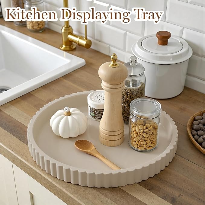 Round Decorative Tray for Coffee Table Decor, 11" Table Centerpieces Concrete Wave-Shaped Circular Tray for Modern Decoration Housewarming Gifts New Home Apartment Must Haves Essentials