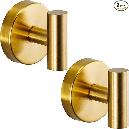 Suction Cup Hooks for Shower - Bathroom Reusable Hooks for Towels, Robes & Loofah - No-Drill Mounting on Kitchen,Walls,Metal,Glass,Mirrors,Tile & Smooth Non-Porous Surfaces (2, Brushed Gold)