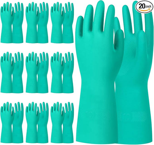 Beieverluck 10 Pairs Chemical Resistant Gloves, Reusable Heavy Duty Rubber Work Gloves, 12.6" Long Nitrile Gloves for Acid Alkali Oil Protection and Industrial Use Household, X-Large