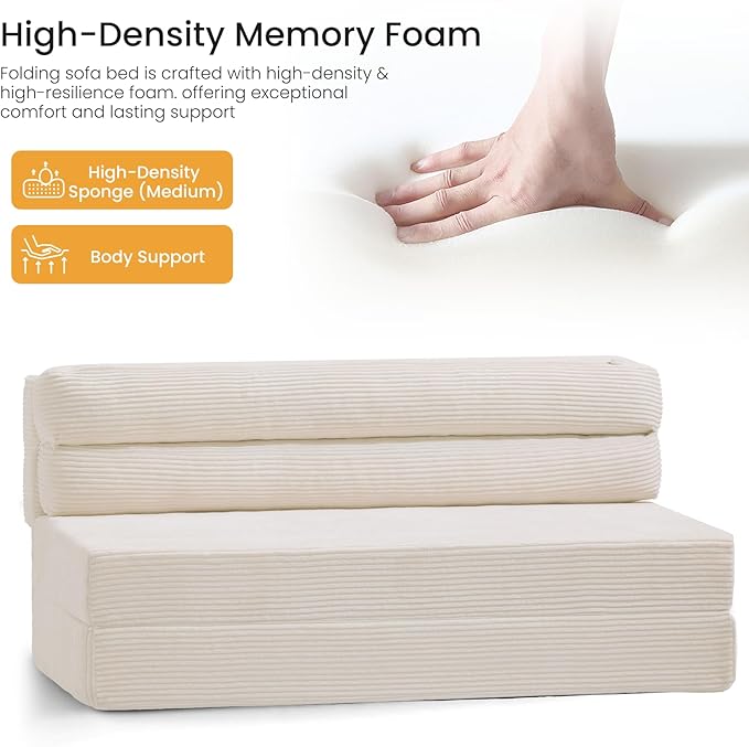 Folding Mattress Full Size, Convertible Sofa Bed with Metal Frame, Foldable Sofa Bed Floor Couch Lounge Sleeper Loveseat Folding Mattress for Living Room