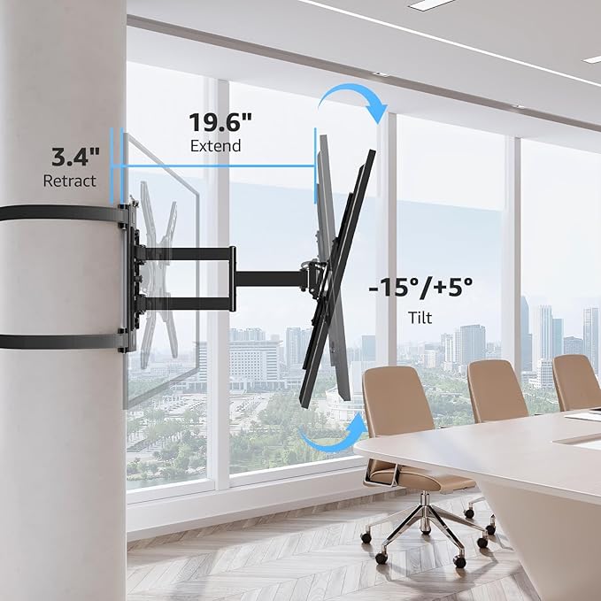 MOUNTUP Pillar TV Mount for 26"-60" TVs, Full Motion Strap-On Post Mount for Round & Square Columns, Swivel Tilt Level, No-Drill Design, Max VESA 400x400mm, Holds 77 lbs, Black MU0084