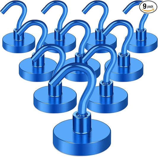 MIKEDE Magnetic Hooks Heavy Duty, 10 Lbs Magnet with Hooks for Cruise Cabins, Strong Magnets Neodymium for Hanging, Magnetic Wall Hooks for Refrigerator, Locker, Workplace(Blue, 10 Pack)