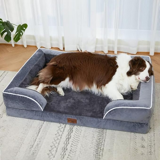 Comfort Expression Orthopedic Dog Bed for Large Dogs 36x27 Inch, Waterproof Supportive Egg Crate Foam Large Pet Bed with Removable Bolsters, Dog Couch with Washable Cover & Non-Slip Bottom, Dark Grey