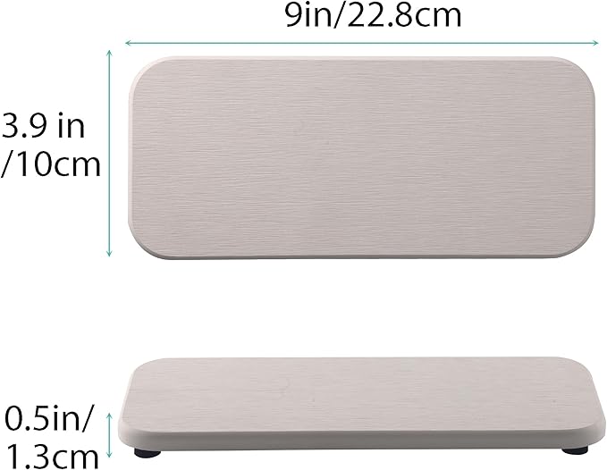 2 Pcs Water Absorbing Stone Trays, Kitchen/Bathroom Sink Soap Dish, Diatomite Tray Used for Hand Soap & Cosmetic Bottles in the Modern Home, 4" W x 9" L, White
