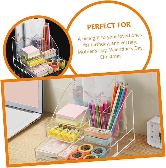 ABOOFAN Acrylic Storage Box Desk Organizer Makeup Organizer Stationery Storage Desktop Supplies Pen Holder