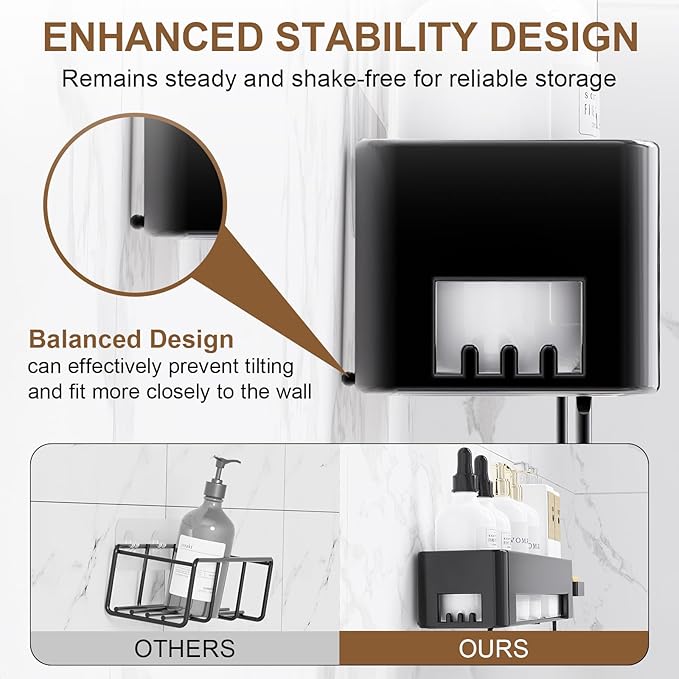Large Shower Caddy, 4 Pack Adhesive Shower Organizer, 15.15in Large Capacity Bathroom Shelves, No Drilling for Bathroom Organizers and Storage & Home Decor & Kitchen (black)