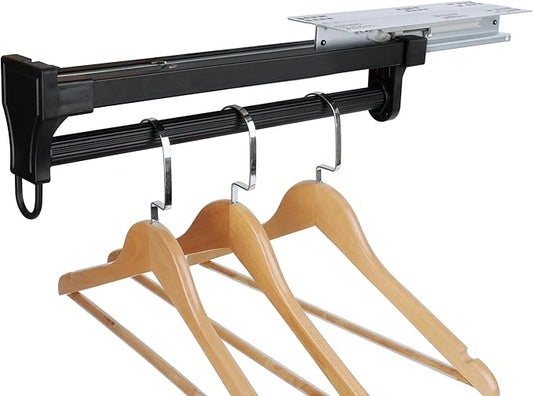 Alise Pull Out Clothes Hanger Rack for Closet,Heavy Duty Closet Rod with Automatic Soft-Close Mechanism for Closets,16 inch Closet Pull Out Metal Rod Organizer Hangers for Coats Pants Hangers,Black