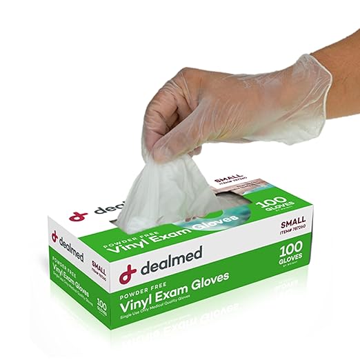 Dealmed Vinyl Exam Gloves - 100 Count Small, Powder-Free Disposable Medical Gloves, Latex-Free for Healthcare, Food Service & First Aid