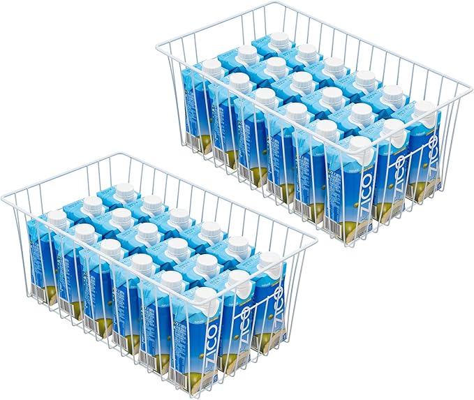 16inch Freezer Wire Storage Organizer Baskets, Household Refrigerator Bins with Built-in Handles for Cabinet, Pantry, Closet