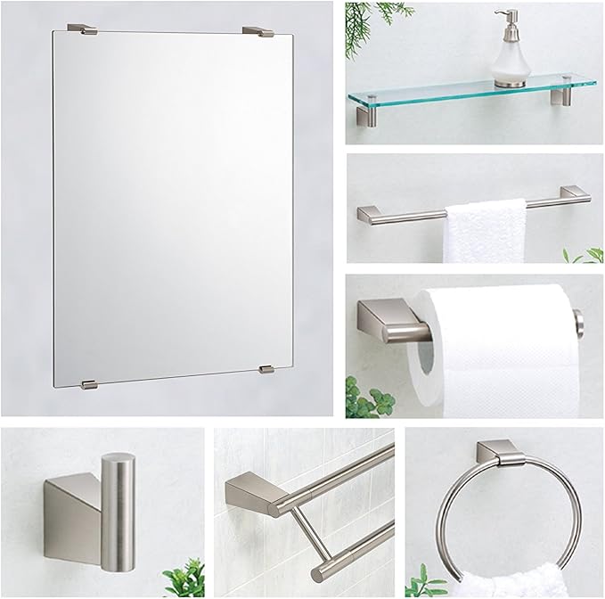 Gatco 4736 Bleu Glass Shelf, Satin Nickel/Wall Mounted 20.13" X 4.3" Tempered Glass/Floating Rectangle Glass Shelf for Bathroom