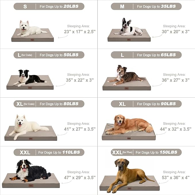 Large Outdoor All Weather Dog Bed, Waterproof Pet Bed for Large Dogs, Orthopedic Egg Crate Foam with Washable Removable Oxford Cooling Cover, 36x27 Inch, Khaki