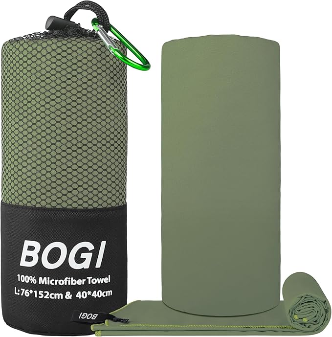 Microfiber Travel Sports Towel-Quick Dry Travel Towel,Soft Lightweight Absorbent Compact for Camping Gym Beach Bath Yoga Swimming Backpacking (L:60''x30''+16''x16''-AGreen)