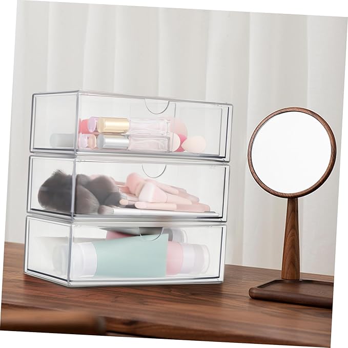 3pcs Makeup Organizer Box Brush Holder Cotton Swab Desk Storage Modern Design Acrylic Desk Accessory