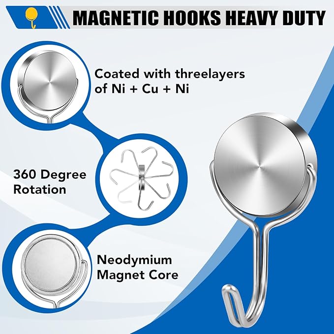 LOVIMAG Magnetic Hooks for Cruise Cabins, 60Lbs Swivel Magnetic Hooks Heavy Duty, Cruise Ship Essentials, Locker Accessories, Magnet Hook for Classroom, Refrigerator, Hanging, Grill -21 Pack