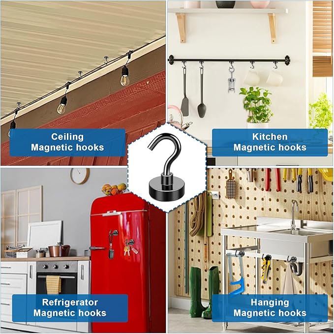 LOVIMAG Magnetic Hooks, 12 Pack 30lbs+ Magnet Hook 2025 Cruise Cabin Ship Essentials Heavy Duty Strong Magnets Refrigerator Fridge Hanging for Classroom Beach Vacation Kitchen Grills Home (Black)