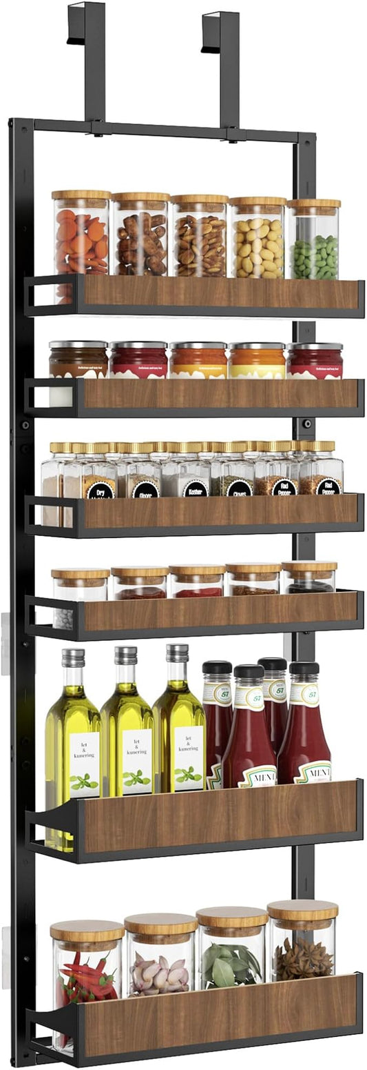 Aquzee Pantry Door Organizer, 6-Tier Over the Door Pantry Organizer, 2 IN 1 Hanging Wall Mount Spice Rack, Adjustable Baskets, Heavy Duty Spice Organization for Cabinet Kitchen Closet