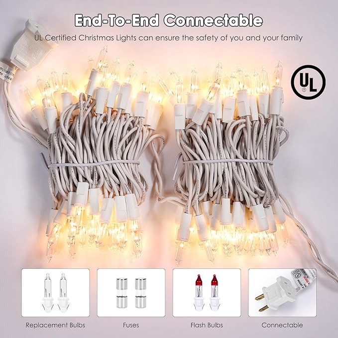 Christmas Lights 2Pack 100 Count Clear Mini Lights White Wire ULCertified Connectable Multicolor String Lights for Christmas Tree,Home,Patio,Wedding,Party,Festival Decor, LEH-100L/2F(0.34A)