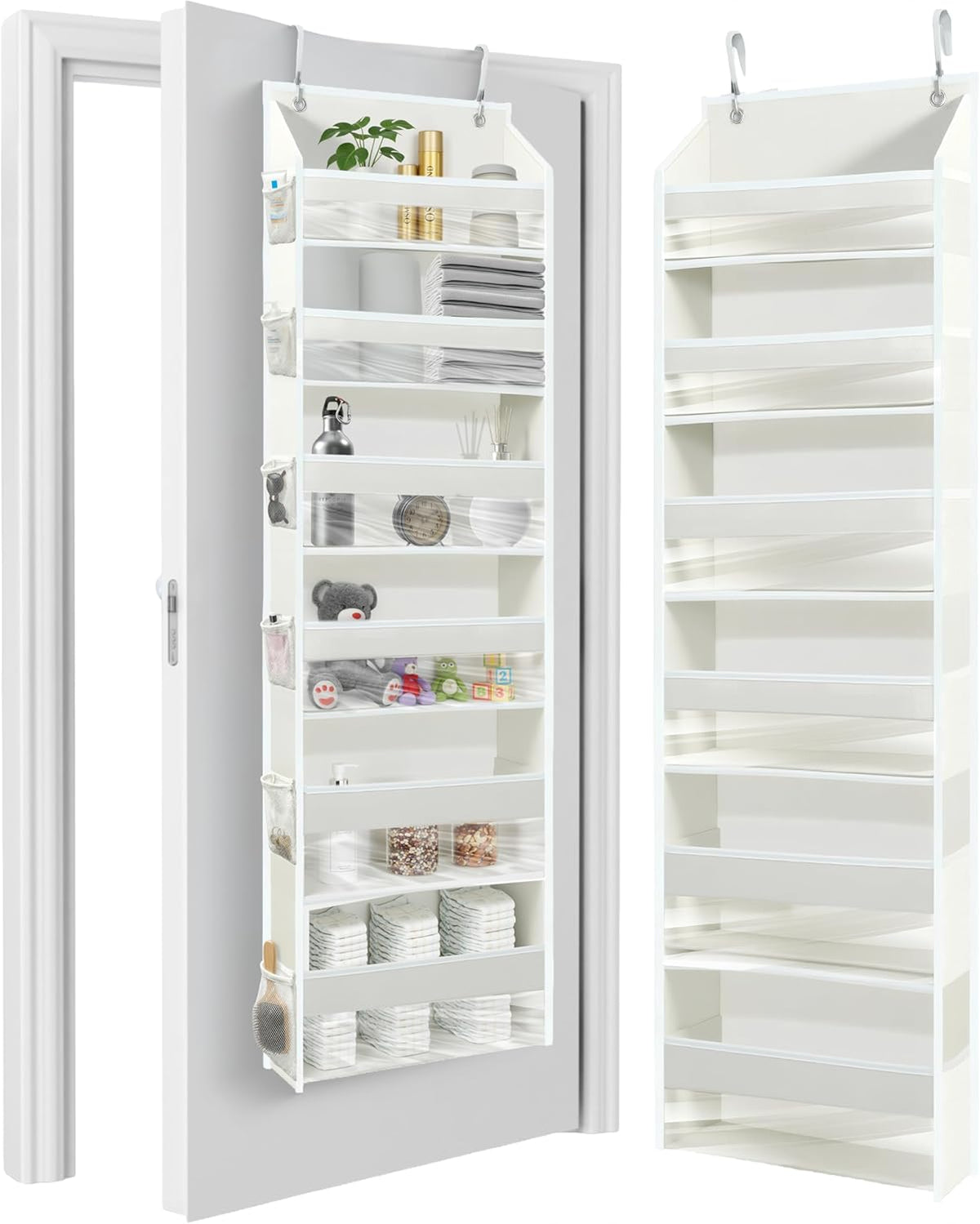 Over-Door Organizer with 6 Pockets + 12 Mesh Sides — Holds 50lbs, No Drilling (Ivory)