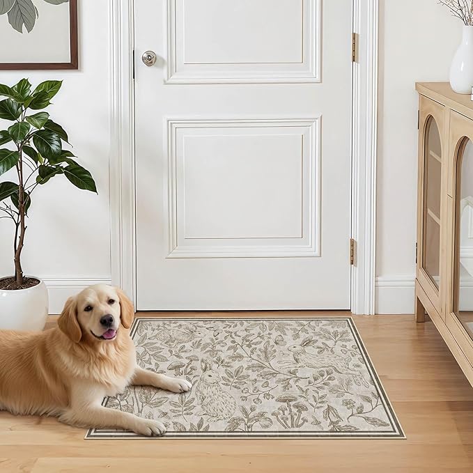Vintage Living Room Area Rug 3x5 - Large Soft Washable Oriental Traditional Distressed Farmhouse Rugs for Bedroom - Indoor Floor Accent Carpet for Home Office House Decor -Easter Light Brown