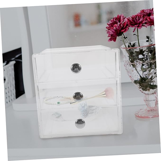 Cosmetic Storage Box 3-layer Organizer Drawers Acrylic Makeup Organizer Tabletop Storage Solution