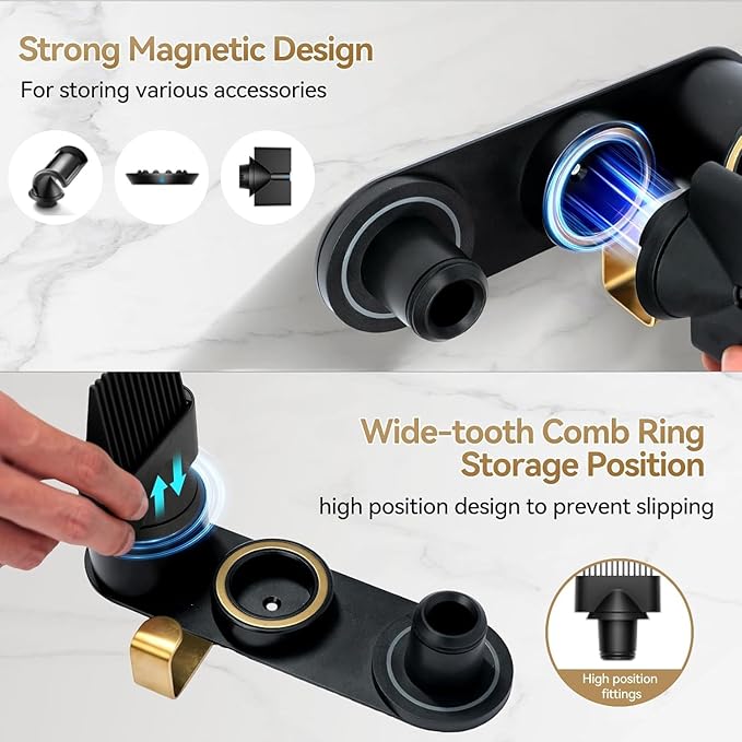 LandHope Hair Dryer Holder Wall Mount Compatible with Dyson Supersonic, Magnetic Hair Dryer Organizer Stand, HD16 Blow Dryer Storage Rack for Diffuser Wide-Tooth Comb Attachments