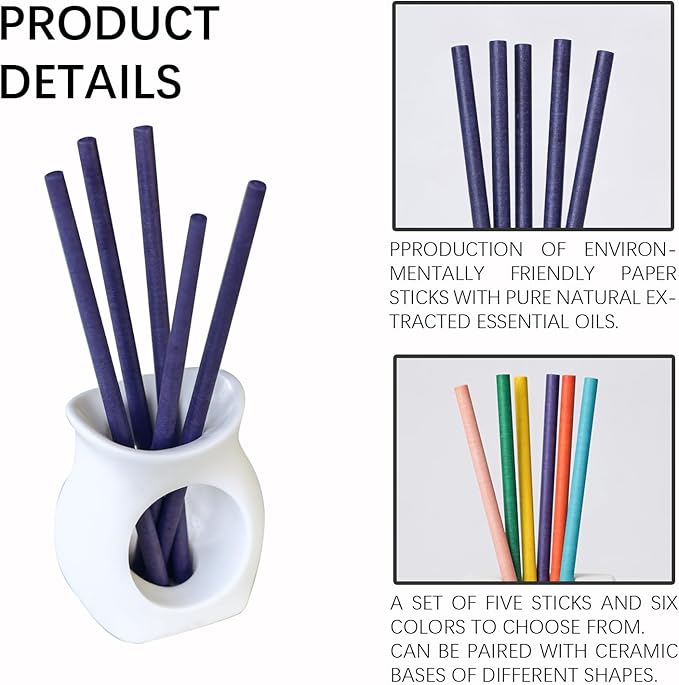 Non-Toxic Air Freshener Stix - Natural Essential Oils Infused, 30 Days Long-Lasting Freshness, 5 Pcs 6" Per Pack for Car Home Office，Ceramic Base not Included (Lavender Tea and Honey)