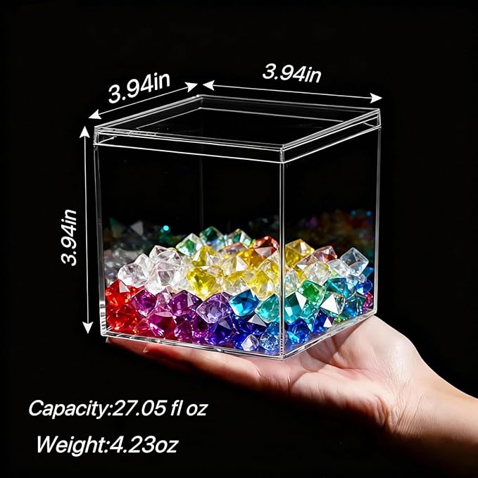 12 Pcs Clear Acrylic Box with Lid, 4x4x4 Inch Small Acrylic Box Mini Clear Container Square Plastic Jewelry Display Boxes for Home Jewelry Candy Pill Crafts