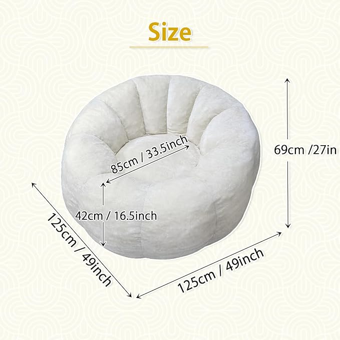 Bean Bag Chairs Large Bean Bag Couch for Adults Stuffed Sofa Chair Comfy Giant Bean Bag Chair with Spacious Design for Reading, Playing or Relaxing, Beige