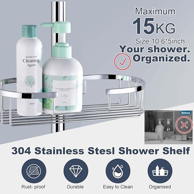 Rain Shower System with 304Stainless Steel Shelf, 12 Inch Rainfall Shower Head System with Handheld Spray, SonTiy Dual Shower Combo with Height Adjustable Holder, Brass Diverter, 1.8 GPM, Chrome