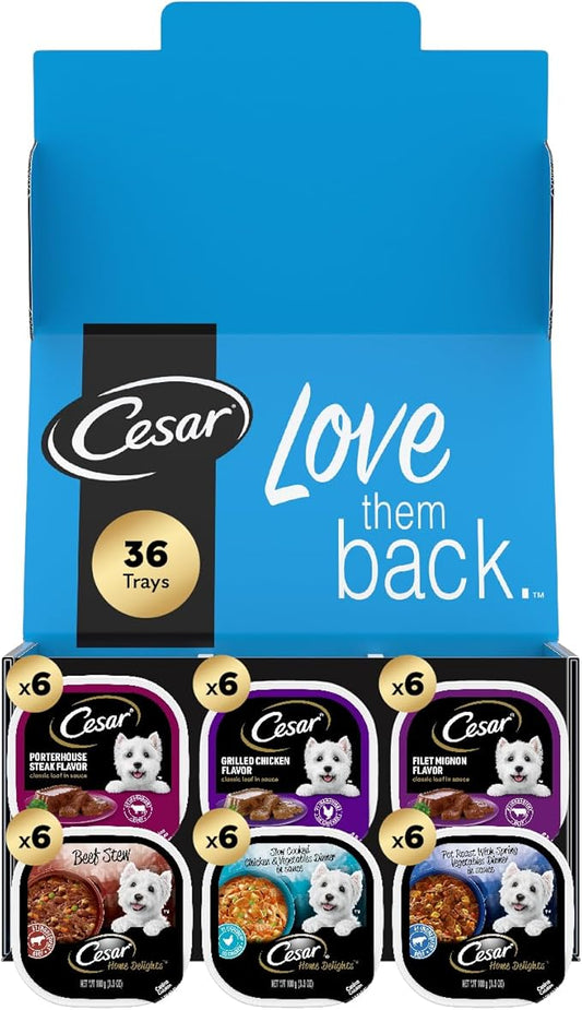 Cesar Wet Dog Food Home Delights & Classic Loaf in Sauce, Variety Pack, 3.5 oz, 36 Count (Pack of 1)