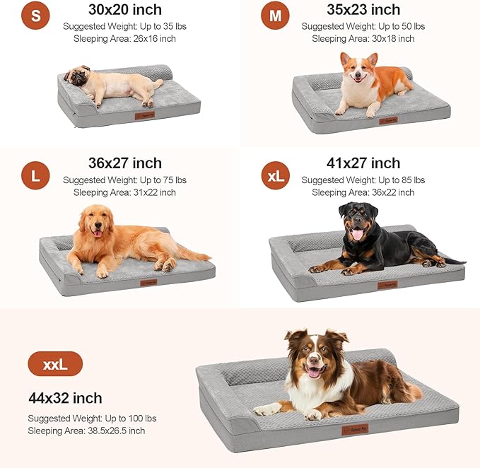 Orthopedic Dog Bed Medium Size Dog, 35x23x6 Inches Memory Foam Pet Bed for Medium Dogs, Washable Removable Cover, Nonskid Bottom, Waterproof, Light Grey