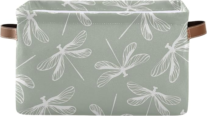 susiyo Large Foldable Storage Bin Dragonflies Fabric Storage Baskets Collapsible Decorative Baskets Organizing Basket Bin with PU Handles for Shelves Home Closet Bedroom Living Room-1Pack