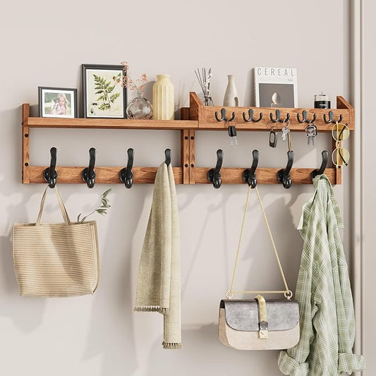Evermagin 35" Coat Rack Wall Mount with Shelf, 4 in 1 Wall Mounted Coat and Key Hanger with 13 Hooks, Entryway Key Holder with Mail Holder for Living Room, Bedroom