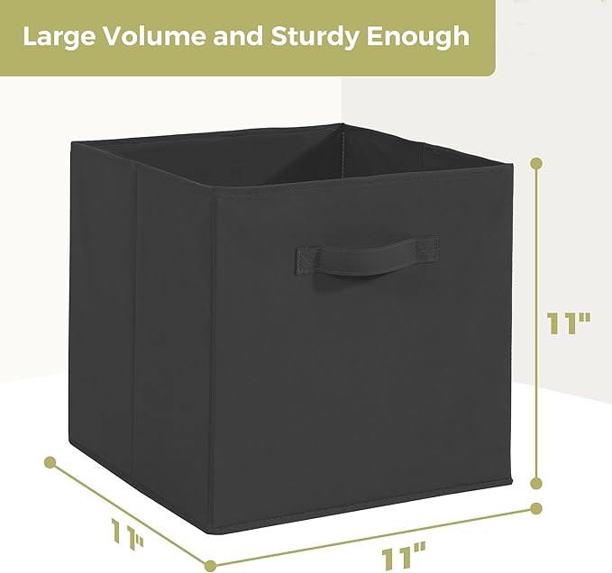 11x11 Storage Bins, Set of 8 Storage Cubes, Collapsible Cube Storage Box, Fabric Closet Organizers with Handles for Home, Office, Closet Shelf Cabinet, Bookcase, Black