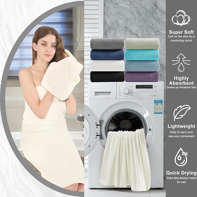 4 Piece Extra Large Bath Towel 35"x70" Oversized Bath Sheet Bath Towel Set for Bathroom Ultra Soft Cozy Highly Absorbent Quick Dry Bathroom Towel for Spa Gym Hotel,Shower Towel for Daily Use,Cream