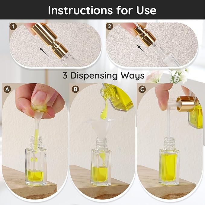 Segbeauty 20pcs 0.17oz Mini Spray Bottle Empty, Perfume Travel Refillable Glass Spray Bottles, 5ml Bulk Perfume Atomizer with Dispensing Refill Kit, Small Travel Cologne Sprayer Bottle Portable