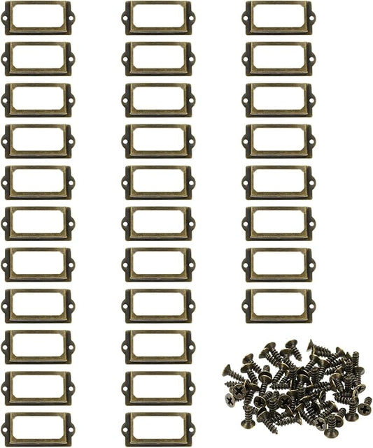 PATIKIL 70x33mm Metal Label Holders, 30 PCS Label Name Card Tag Frames with Screws for Office Library File Cabinets Shelves Wood Drawers Fabric Bins, Bronze