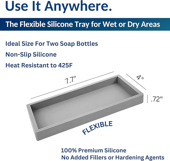 Countertop and Vanity Tray - 2 PC Small 7.7" Silicone Bathroom Trays, Kitchen Soap Tray, Dish Sponge Soap Holder Kitchen Sink Organizer Caddy, Bathroom Counter Trays for Lotion Dispenser