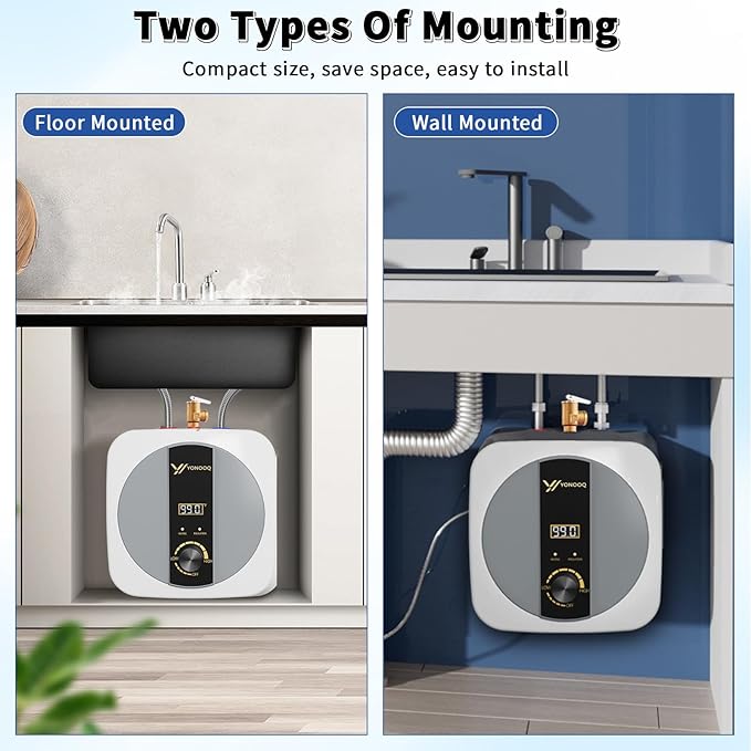 2.5 Gallon Mini Tank Water Heater Electric, 1500W 110V/120V, Under Sink Water Heater with Digital Display & Pressure Relief Valve, Hot water heater for Kitchen Bathroom RV Camper