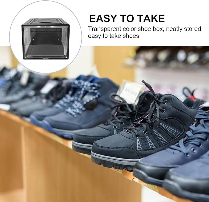 Kichvoe Large Stackable Shoe Storage Box with Flip Lid and Secure Buckle, Black Practical Organizer for Men and Women’s Sneakers, Display and Closet Storage Container