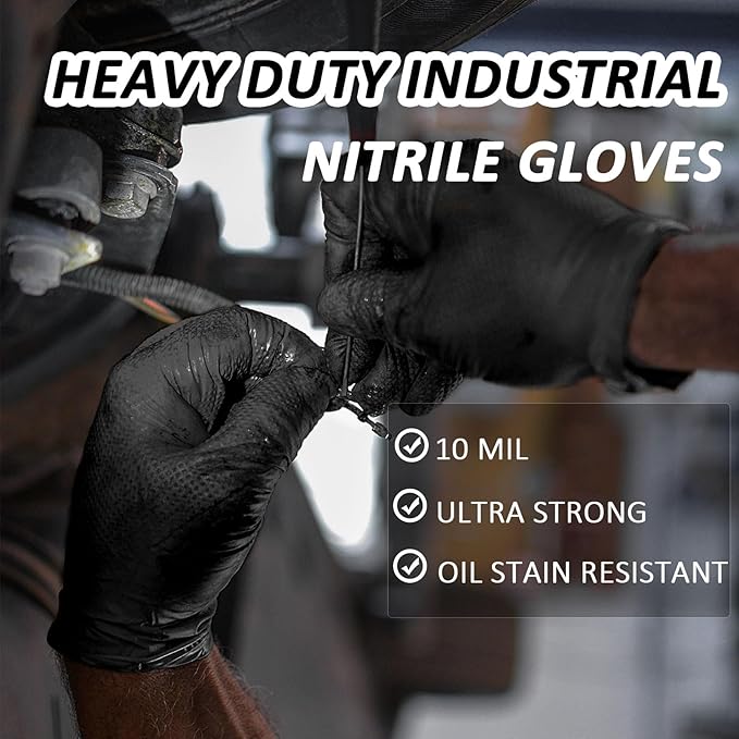Working Nitrile Gloves, 10 Mil Thick, 3D Diamond Texture, Puncture&Tear Resistant, Latex Free Powder Free,100 Count