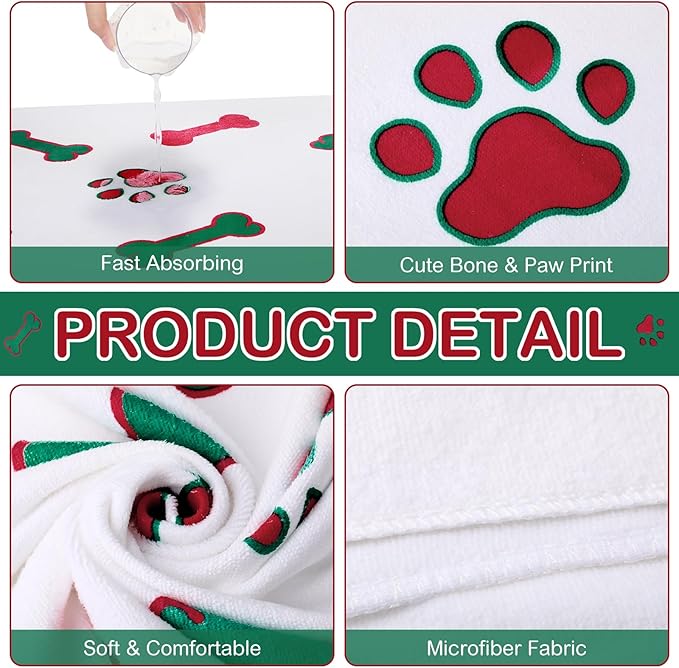 8 Pcs Dog Towels for Drying Dogs Cats Pet Towels Bulk Puppy Microfiber Quick Drying Paw Bath Bathing Supplies Absorbent for Medium Pets (Red Green,40 x 24 Inch)