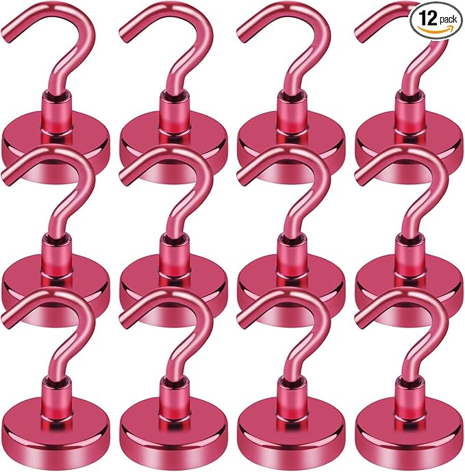 LOVIMAG Cruise Must Haves - 50Lbs Red Magnetic Hooks for Cabins & Refrigerator - 12 Pack