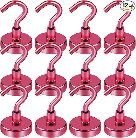 LOVIMAG Cruise Must Haves - 50Lbs Red Magnetic Hooks for Cabins & Refrigerator - 12 Pack