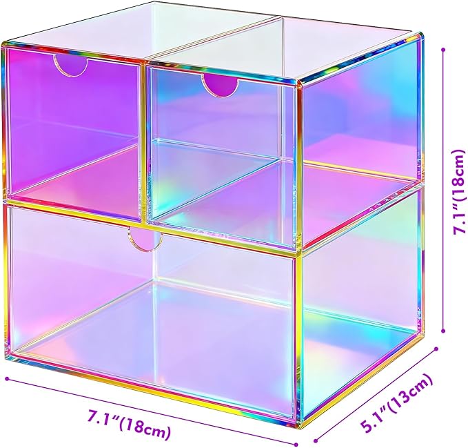 Gelite Desk Organizer with 3 Storage Drawers for Makeup Office Acrylic Desktop Drawer Organizer for Vanity Office Organization and Storage Box, Iridescent