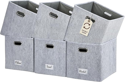 DECOMOMO Felt Storage Bins, 11 inch Cube Storage Bin with Labels for Shelves Kallax (Cube 11" / 6pcs, Light Grey)