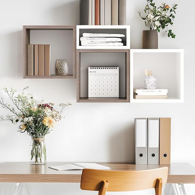 Kaboon Cube Floating Shelves Set2, Display Shelves Wall Mount 7.75" D x 12.5" W x 12.5" H, (Eucalyptus, Square 2 Cubes)