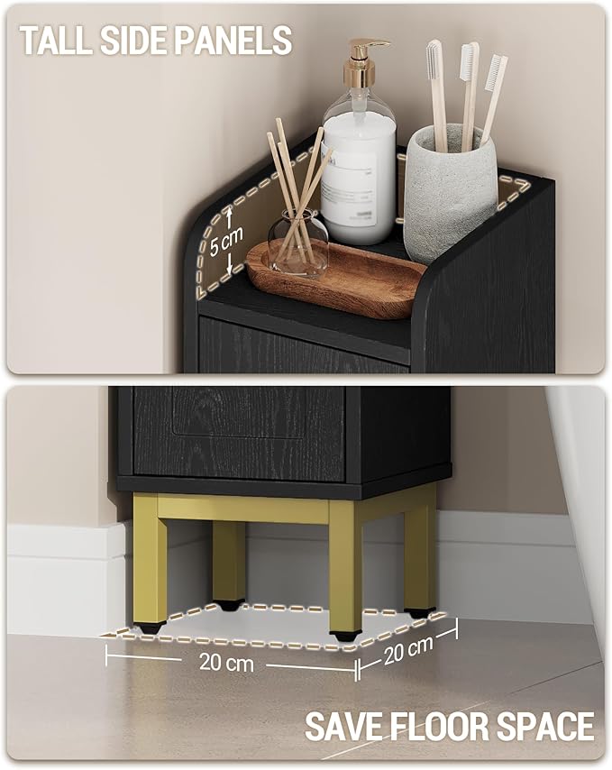 Slim Bathroom Storage Cabinet, Narrow Bathroom Organizers and Storage with 4 Adjustable Feet, Laundry Room Organization for Small Space, Kitchen, Living Room, 2 Doors Black BC22404G