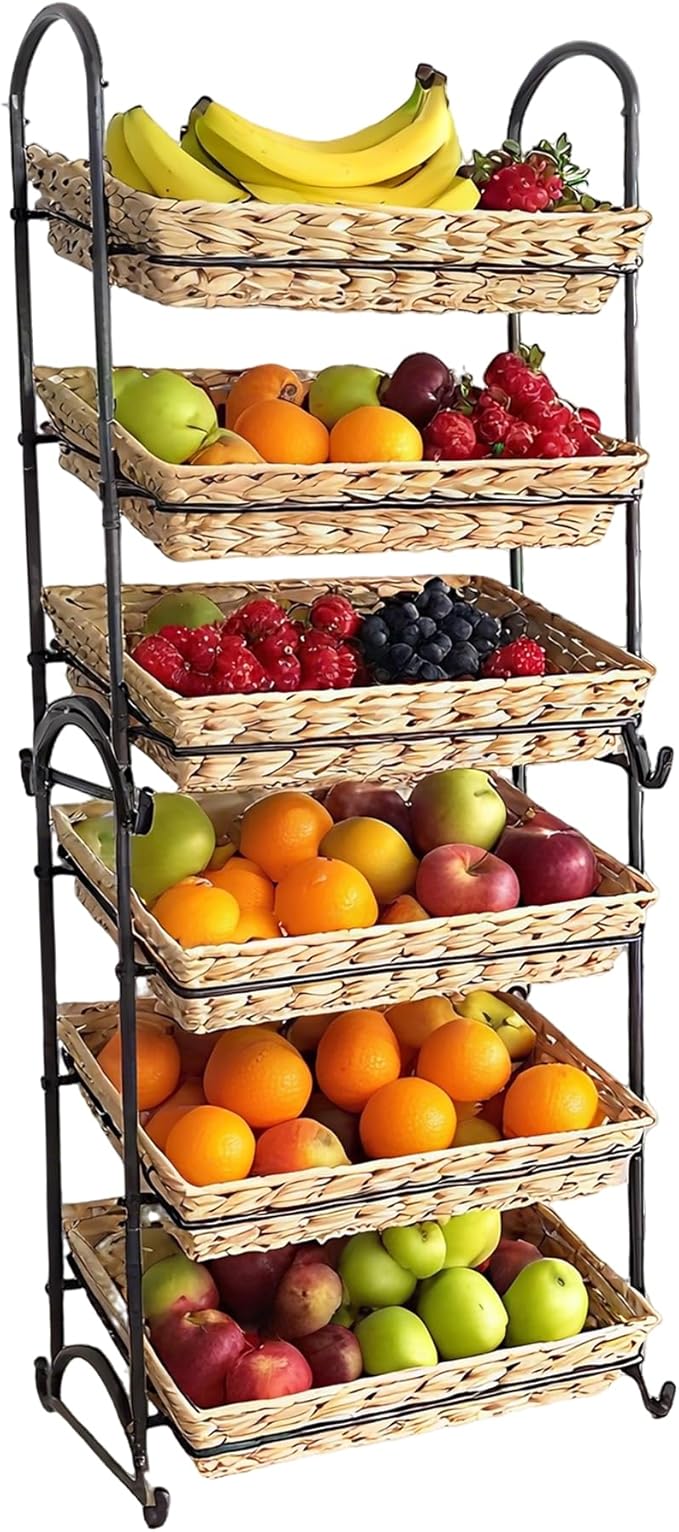 Stackable Candy Display Rack with Rattan |Stackable Candy Organizer|Multi-Function Snack Rack&Shelf for Chips |Perfect Display Solution for Stores (Brown, Large)